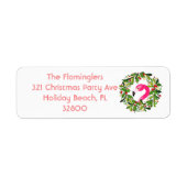 Hulstkrans Flamingo Tropisch Strand Kerstmis Etiket (Voorkant)