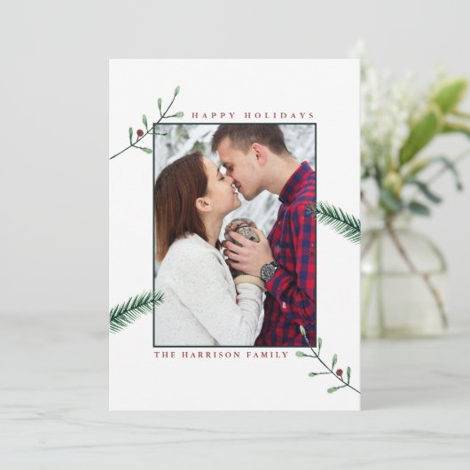 Hulsttakken Foto Kerstkaart (Staand voorkant)