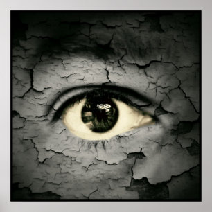 Humaan oog, afgerond op de huid van het schilferen poster