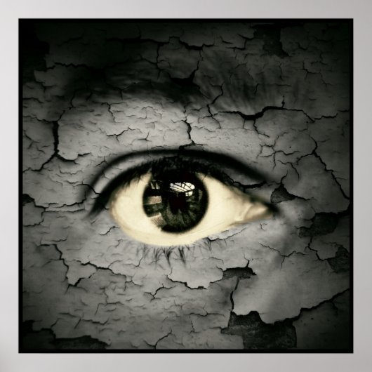 Humaan oog, afgerond op de huid van het schilferen poster (Voorkant)