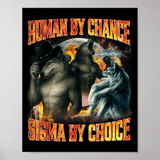 Human By Chance Sigma By Choice Funny Alpha Wolf M Poster (Voorkant)