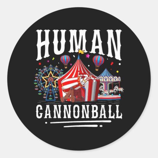Human Cannonball Circus Carnival Ronde Sticker (Voorkant)