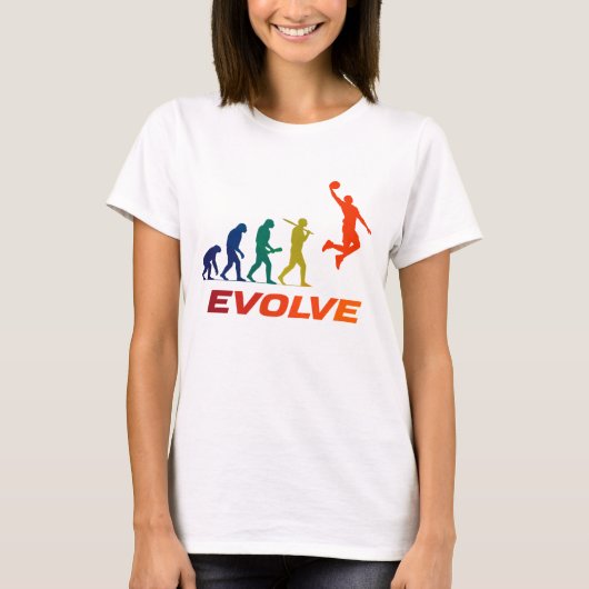 Human Evolution Into Modern Basket Silhouette T-shirt (Voorkant)