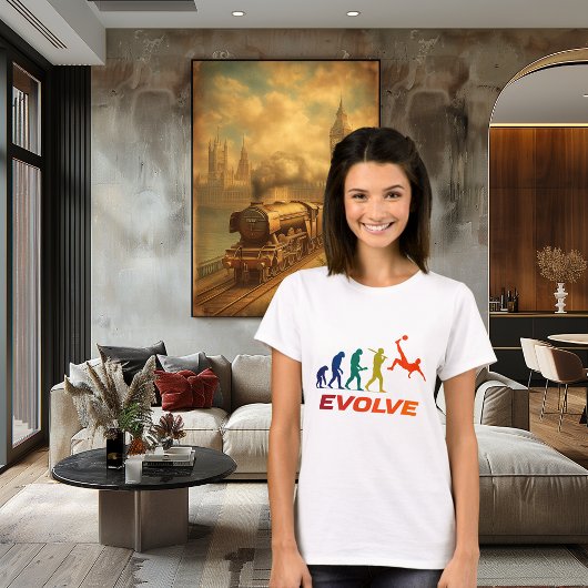 Human Evolution Into Modern Soccer Silhouette T-shirt