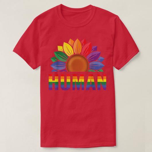 Human Gay Sunflower Pride Rainbow Proud Support Eq T-shirt (Design voorkant)