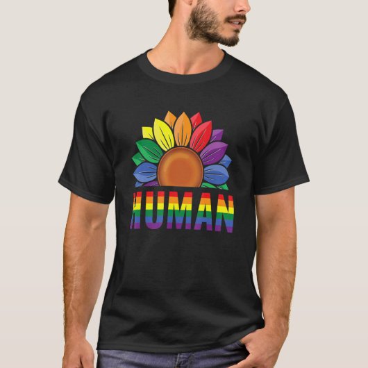 Human Gay Sunflower Pride Rainbow Proud Support Eq T-shirt (Voorkant)
