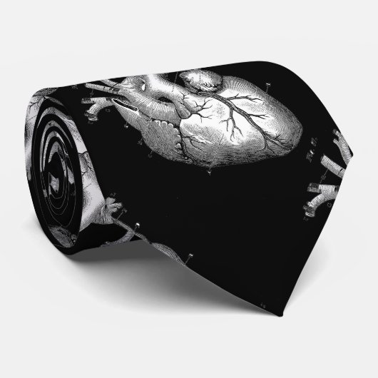 Human Heart Macabre Black & White Silky Stropdas (Opgerold)