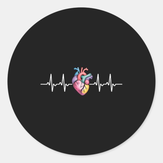 Human Heartbeat Ecg Cardiology Anatomical Medical Ronde Sticker (Voorkant)