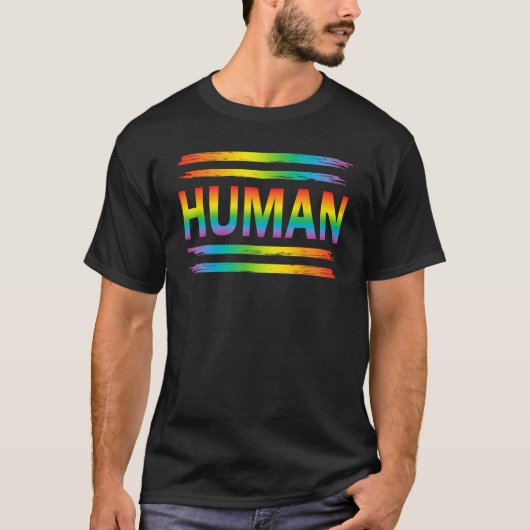 HUMAN Rainbow LGBT Flag Gay Pride Month Lesbian T-shirt (Voorkant)