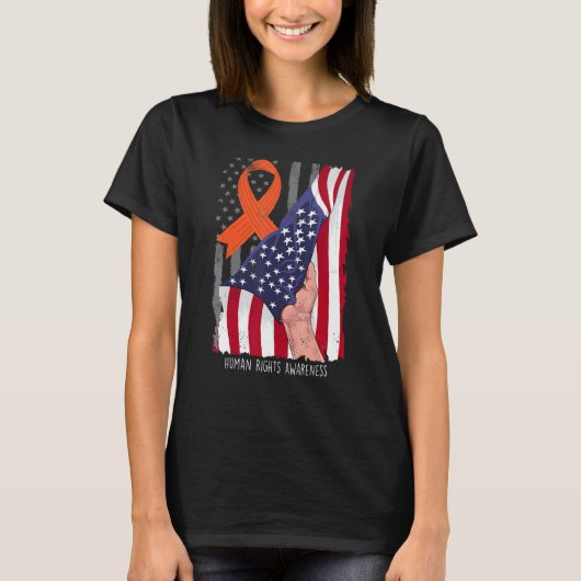 Human Rights Shirt Awareness American Flag Orange  (Voorkant)