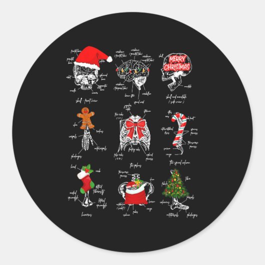 Human Skeleton Anatomy Christmas Medical Student X Ronde Sticker (Voorkant)