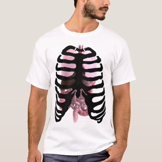 Human Skeleton Ribcage Black met organen T-shirt (Voorkant)