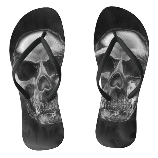 Human Skull Black Smoke Grunge Teenslippers (Voetbed)