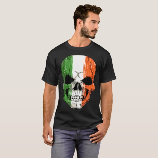 Human Skull Head With Irish Flag Pattern St Patric T-shirt (Voorkant volledig)