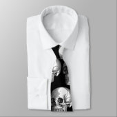 Human Skull  Print Macabre Black Necktie Stropdas (Gebonden)