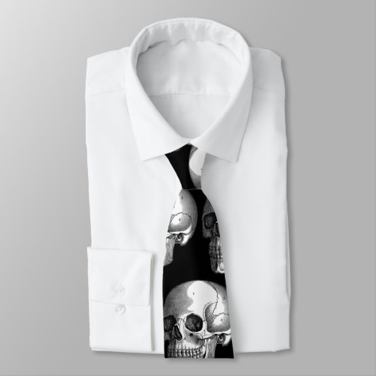 Human Skull  Print Macabre Black Necktie Stropdas (Gebonden)