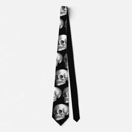Human Skull  Print Macabre Black Necktie Stropdas (Voorkant)