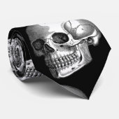 Human Skull  Print Macabre Black Necktie Stropdas (Opgerold)