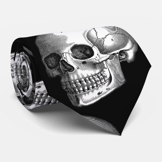 Human Skull  Print Macabre Black Necktie Stropdas (Opgerold)