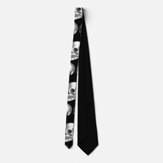 Human Skull  Print Macabre Black Necktie Stropdas (Achterkant)