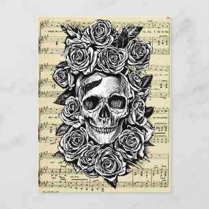 Human Skull Rozen Gothic Biker Art Illustratie Briefkaart