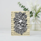 Human Skull Rozen Gothic Biker Art Illustratie Briefkaart (Staand voorkant)