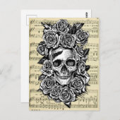 Human Skull Rozen Gothic Biker Art Illustratie Briefkaart (Voorkant / Achterkant)