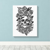 Human Skull Rozen Gothic Biker Art Illustratie Canvas Afdruk (Insitu (Houten vloer))
