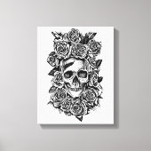 Human Skull Rozen Gothic Biker Art Illustratie Canvas Afdruk (Voorkant)