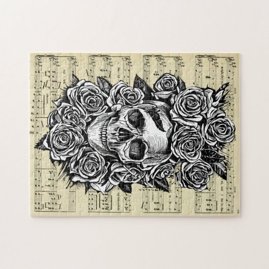 Human Skull Rozen Gothic Biker Art Illustratie Legpuzzel (Horizontaal)