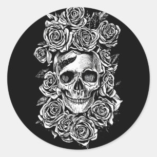 Human Skull Rozen Gothic Biker Art Illustratie Ronde Sticker