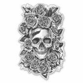 Human Skull Rozen Gothic Biker Art Illustratie Sticker (Voorkant)