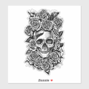 Human Skull Rozen Gothic Biker Art Illustratie Sticker