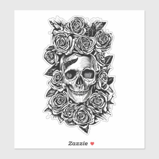 Human Skull Rozen Gothic Biker Art Illustratie Sticker (Vel)