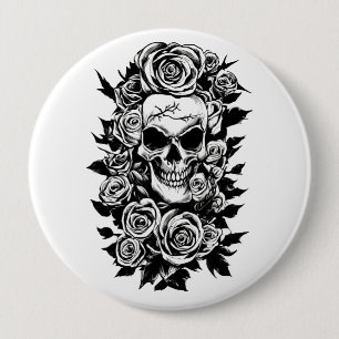 Human Skull Rozen Gothic Oorspronkelijke inkt teke Ronde Button 4,0 Cm