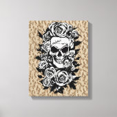 Human Skull Rozen Gothic Oorspronkelijke inktteken Canvas Afdruk (Voorkant)