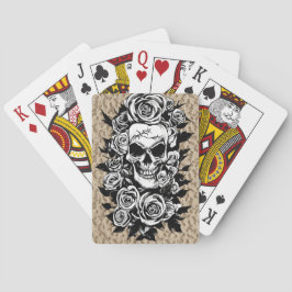 Human Skull Rozen Gothic Oorspronkelijke inktteken Pokerkaarten