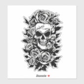 Human Skull Rozen Gothic Oorspronkelijke inktteken Sticker (Vel)