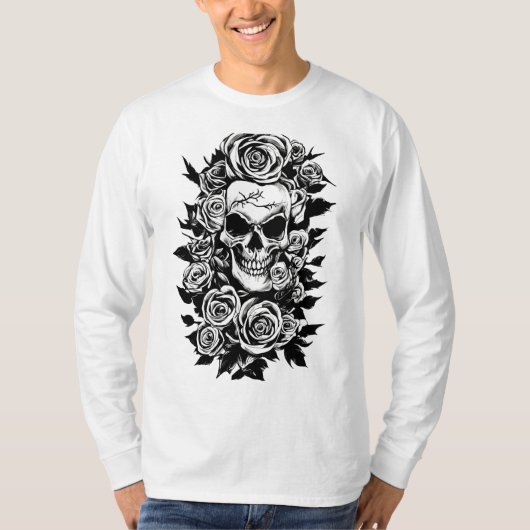 Human Skull Rozen Gothic Oorspronkelijke inktteken T-shirt (Voorkant)