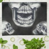 Human Skulls Black Kitchen Towel Theedoek (Gevouwen)