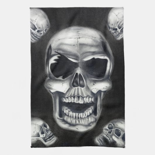 Human Skulls Black Kitchen Towel Theedoek (Verticaal)