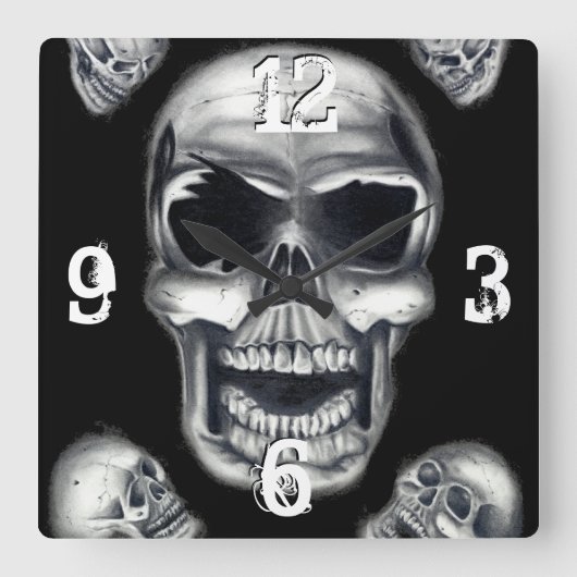 Human Skulls Black Wall klok (Voorkant)