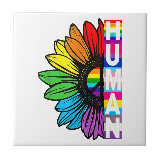 Human Sunflower Rainbow LGBT Flag Gay Pride Proud Tegeltje (Voorkant)