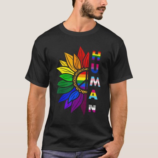 Human Sunflower Rainbow LGBT Flag Gay Pride Suppor T-shirt (Voorkant)