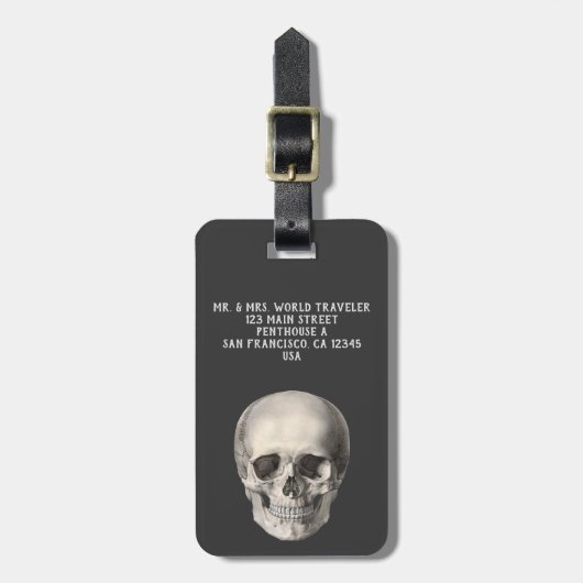  humane anatomische schedel, Halloween Skeleton Bagagelabel (Voorkant verticaal)