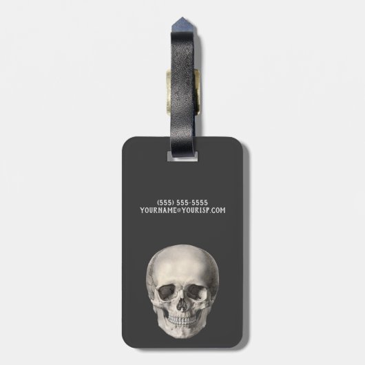 humane anatomische schedel, Halloween Skeleton Bagagelabel (Achterkant verticaal)