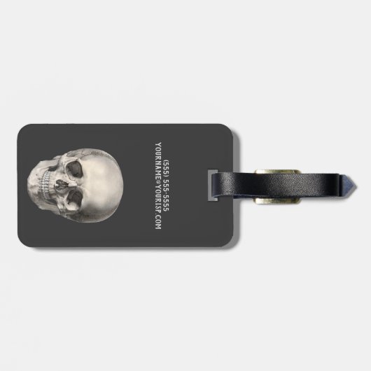 humane anatomische schedel, Halloween Skeleton Bagagelabel (Achterkant horizontaal)