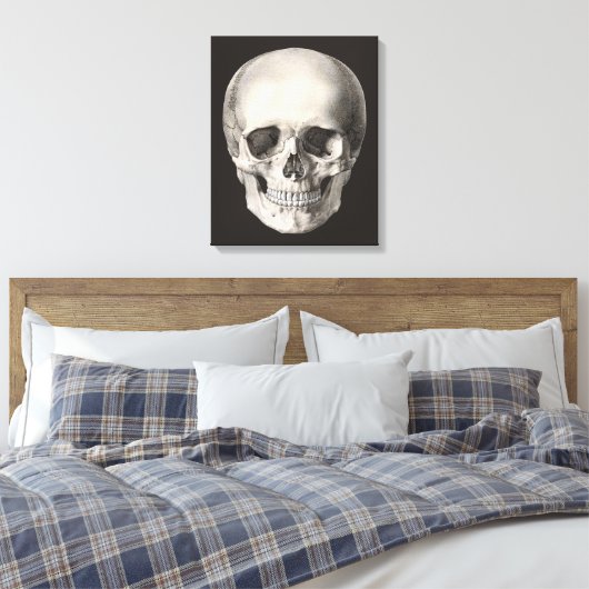 humane anatomische schedel, Halloween Skeleton Canvas Afdruk (Insitu (Slaapkamer))