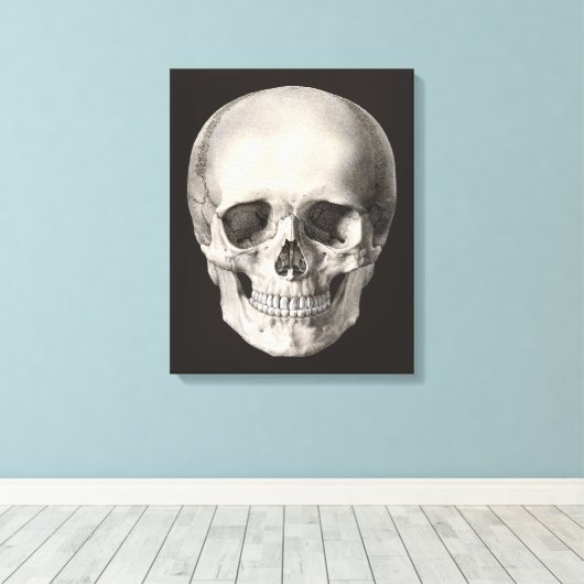 humane anatomische schedel, Halloween Skeleton Canvas Afdruk (Insitu (Houten vloer))