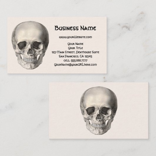 humane anatomische schedel, Halloween Skeleton Visitekaartje (Voorkant / Achterkant)